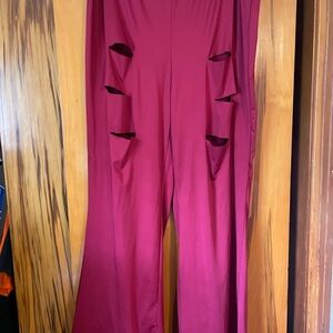 SHEIN Burgundy Flare Pants with Cut-Out Details